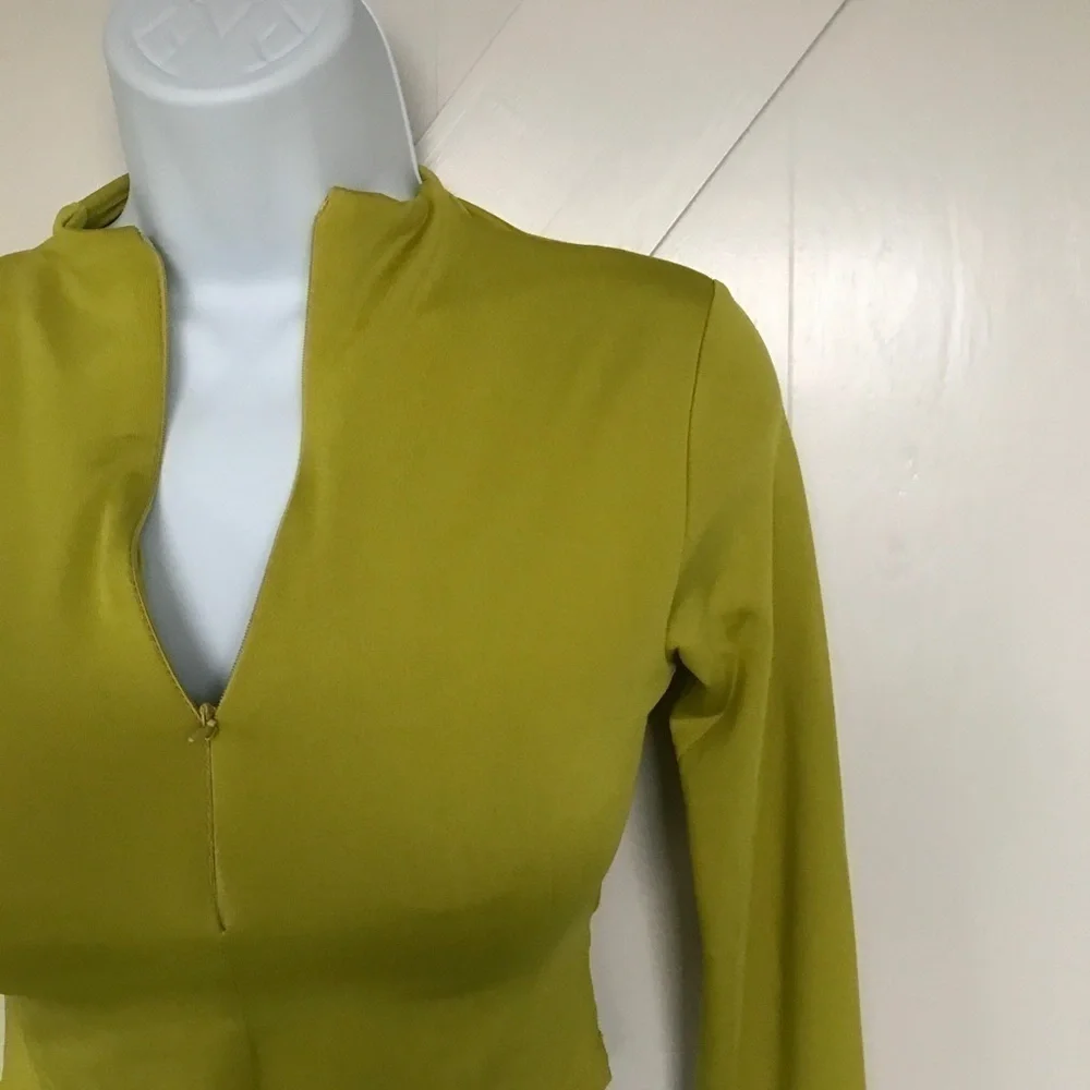 Green crop top club wear long sleeve top
